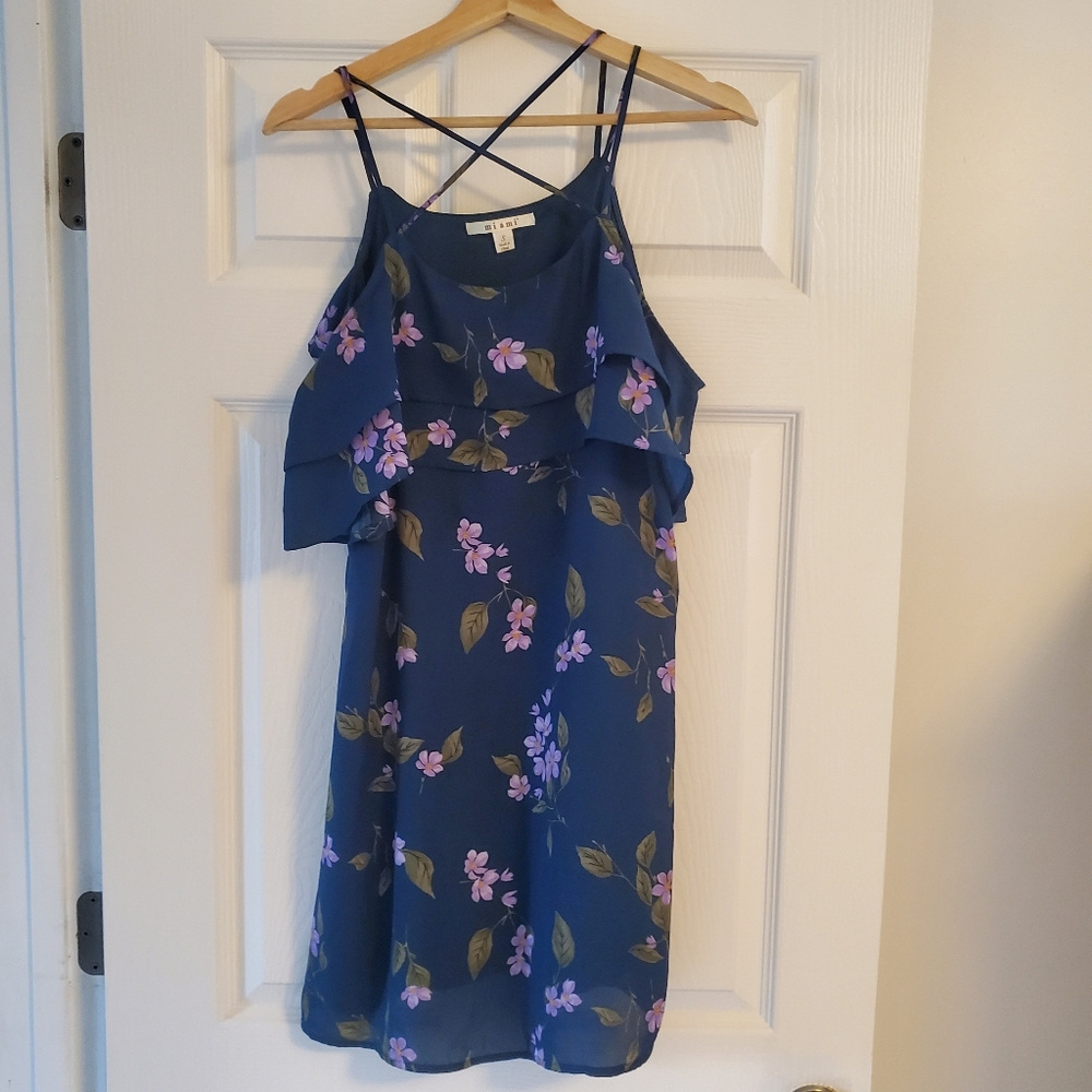 Deep Green Floral Ruffle Spaghetti Strap Dress